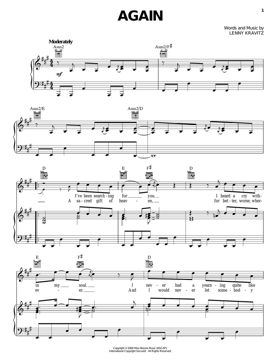 Again Piano, Vocal, Guitar scores gallery preview page 1