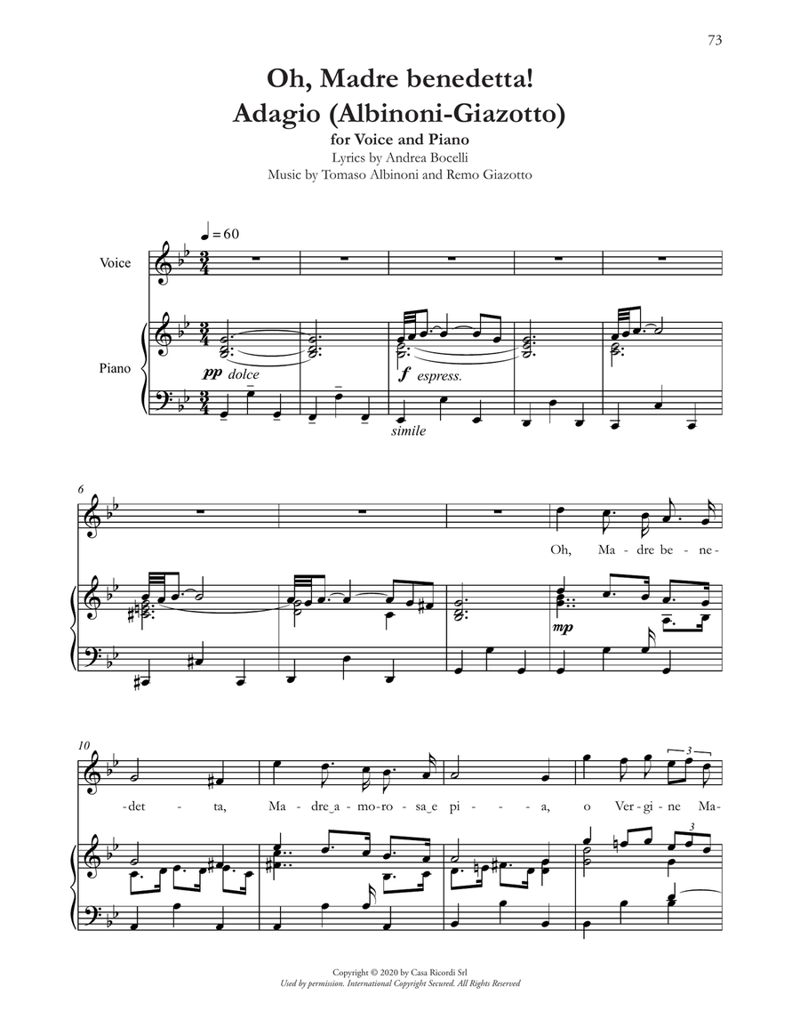 Oh, Madre Benedetta! (Adagio Di Albinoni) Voice scores gallery preview page 1