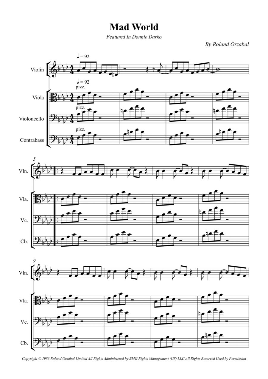 Mad World String Quartet scores gallery preview page 1