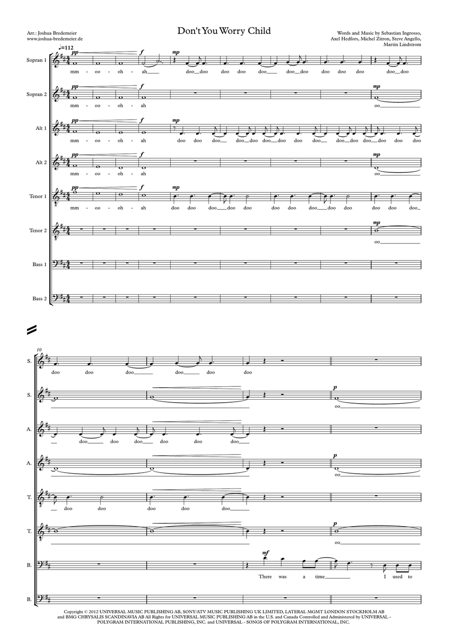 Don't You Worry Child A Cappella scores gallery preview page 1