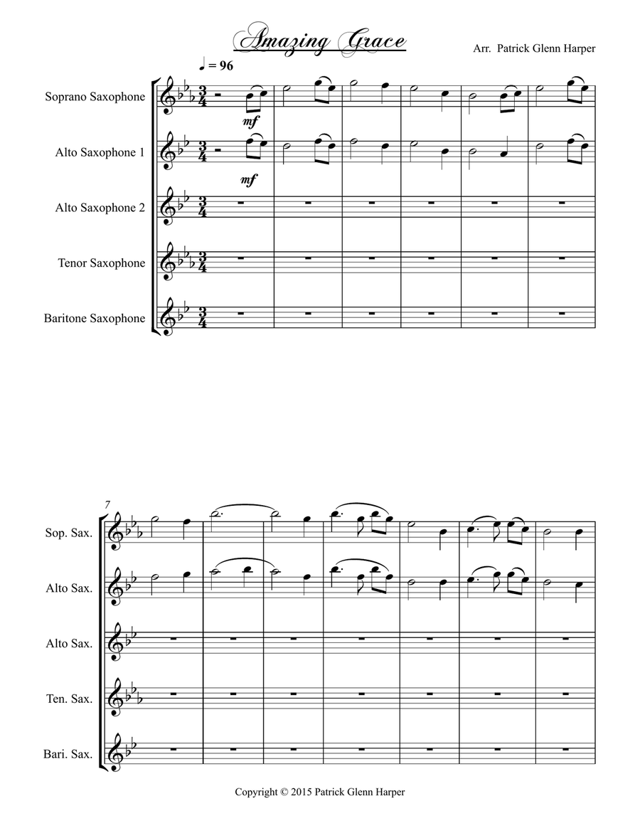 Amazing Grace - for Saxophone Choir Woodwind Quartet scores gallery preview page 2