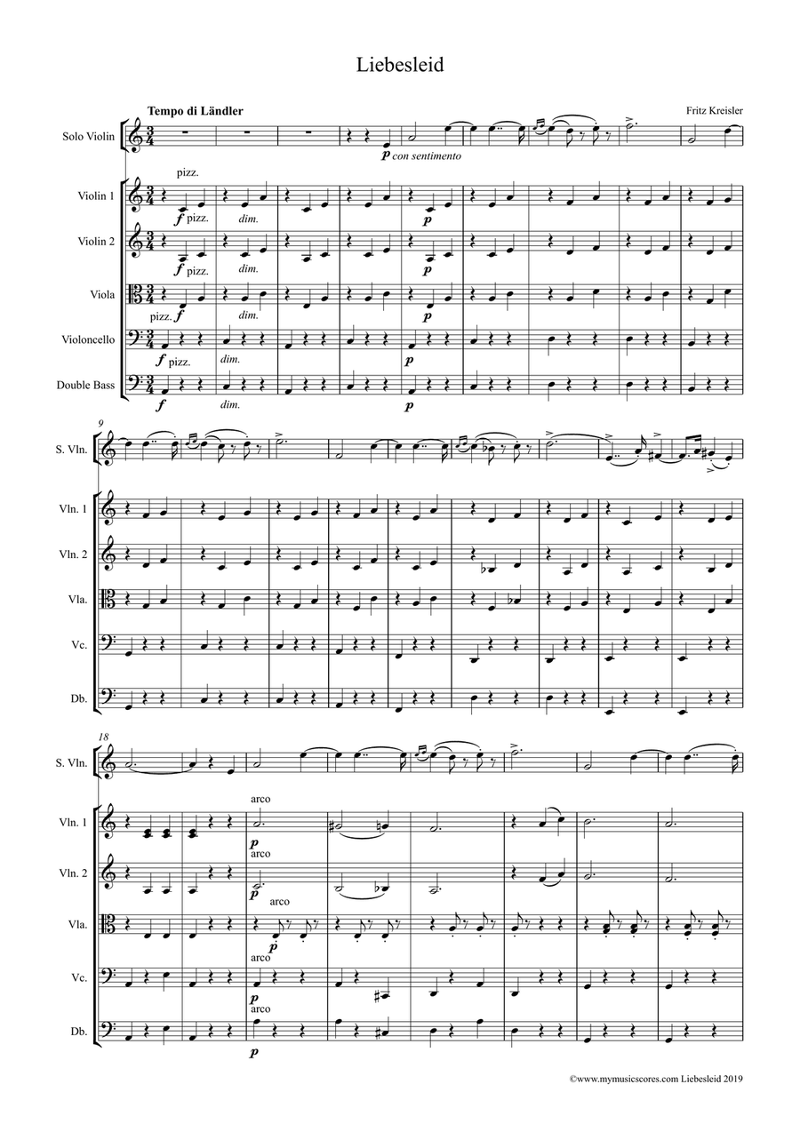 Kreisler Liebesleid for Solo Violin and String Orchestra String Orchestra scores gallery preview page 2