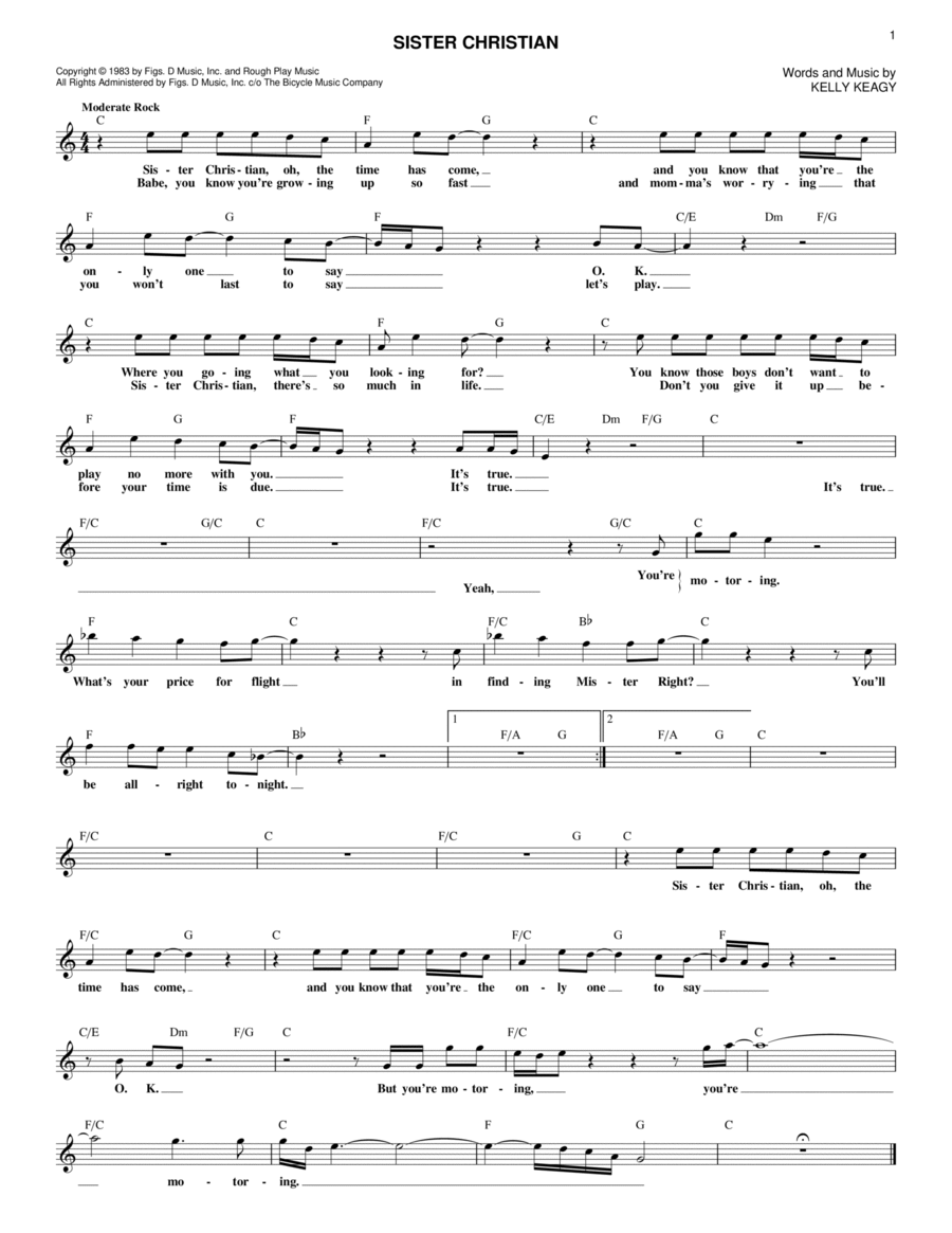 Sister Christian Piano scores gallery preview page 1
