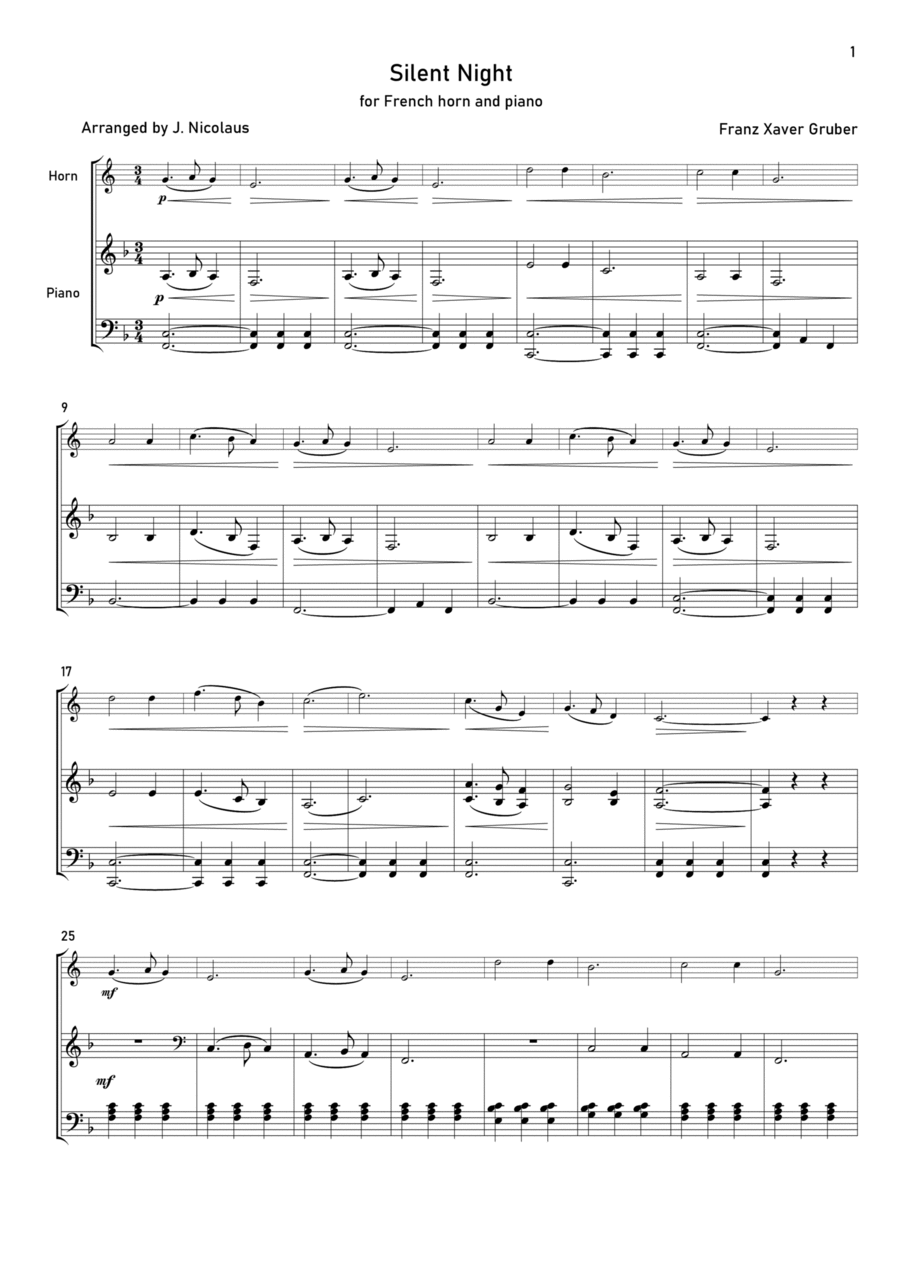 Silent Night Horn scores gallery preview page 1