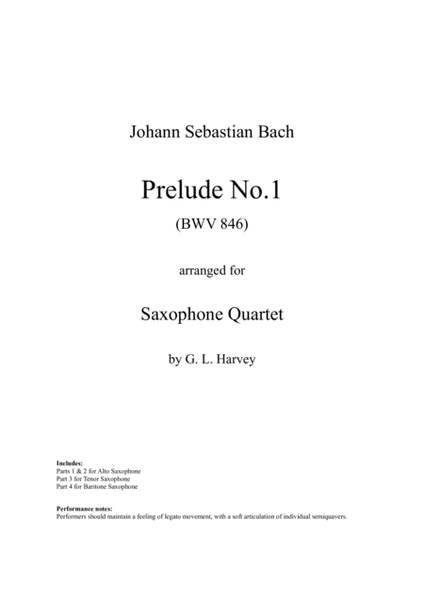 Prelude No. 1 (BWV 846) for Saxophone Quartet image number null
