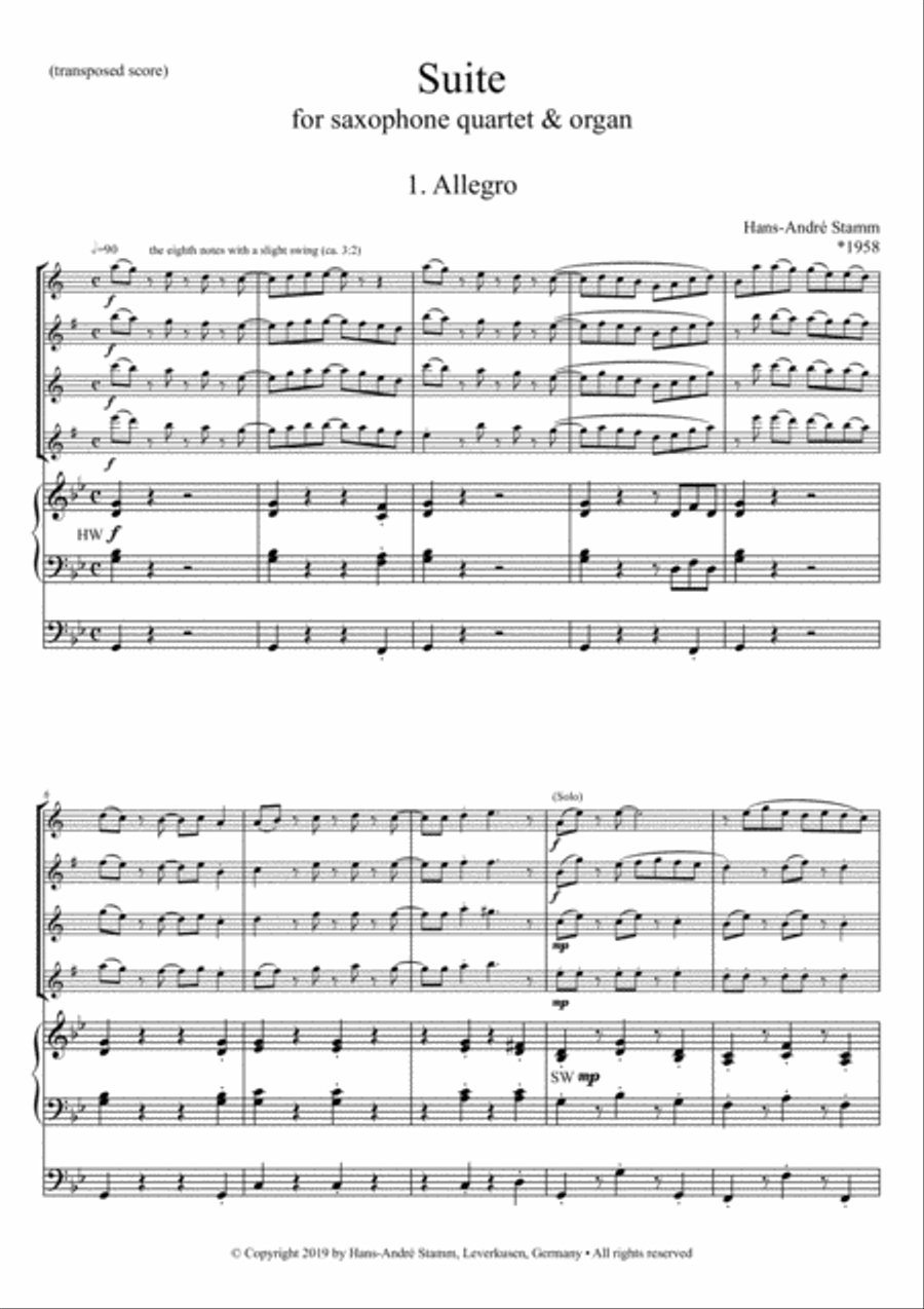 Suite for saxophone quartet & organ Saxophone Quartet scores gallery preview page 2