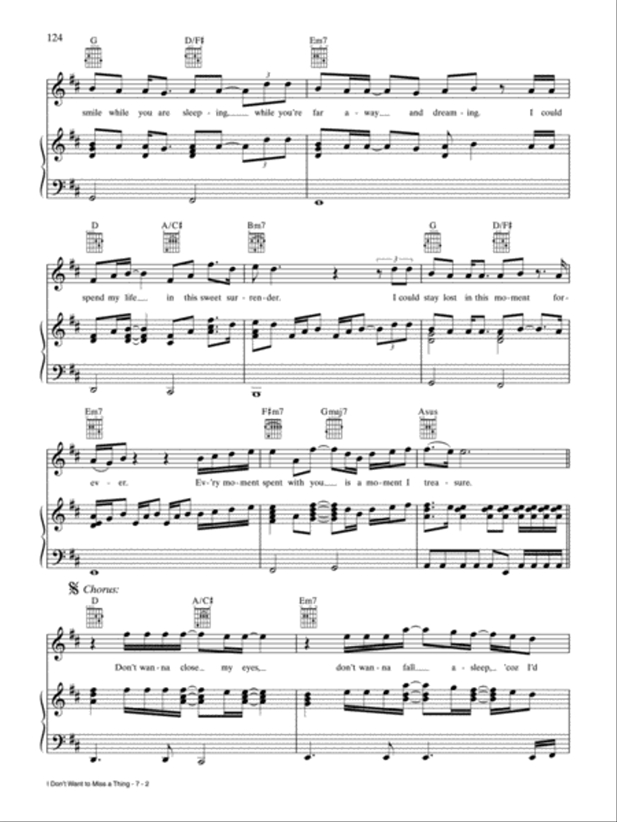 I Don't Want to Miss a Thing Piano, Vocal, Guitar scores gallery preview page 2
