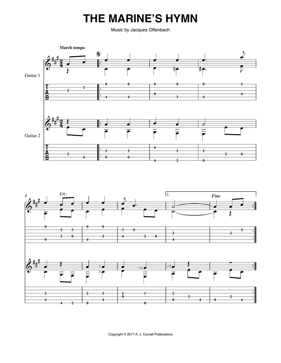 The Marine’s Hymn Guitar Tablature scores gallery preview page 1