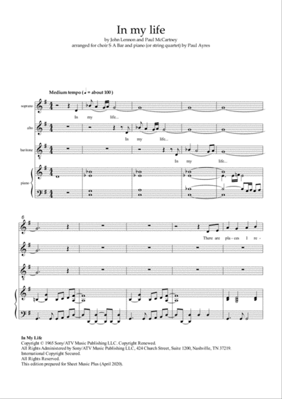In My Life 3-Part scores gallery preview page 2