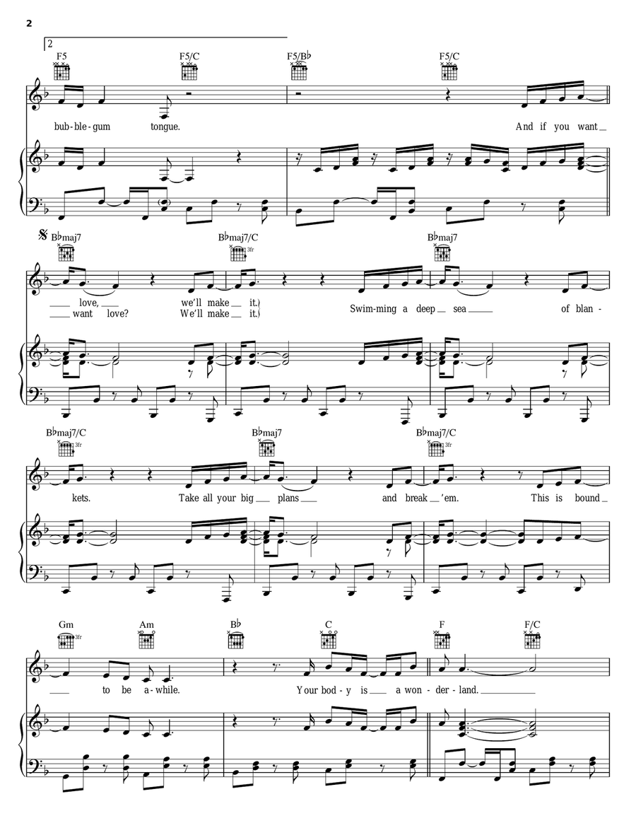 Your Body Is A Wonderland Piano, Vocal, Guitar scores gallery preview page 2