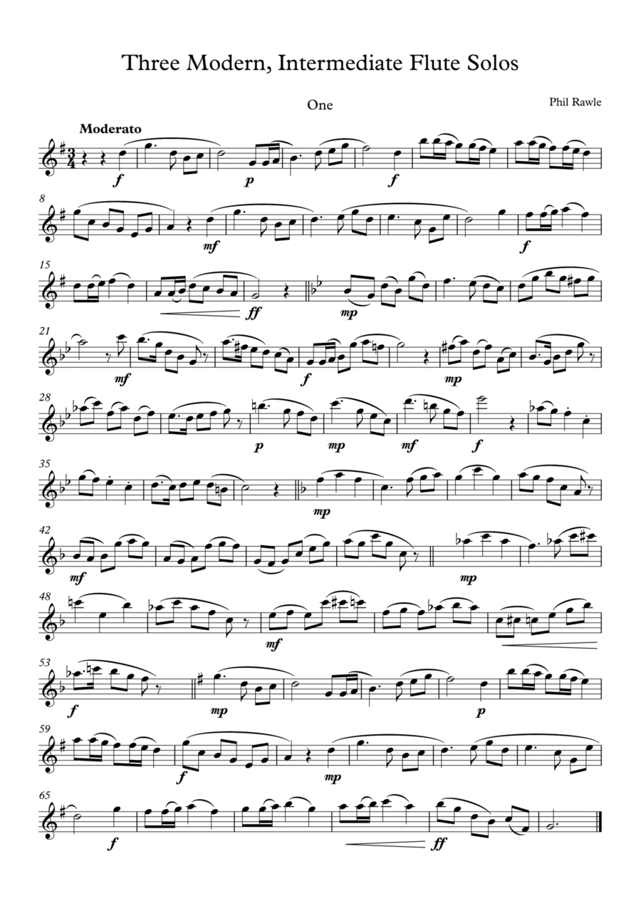 Three Modern, Unaccompanied, Intermediate Flute Solos Chamber Music scores gallery preview page 1