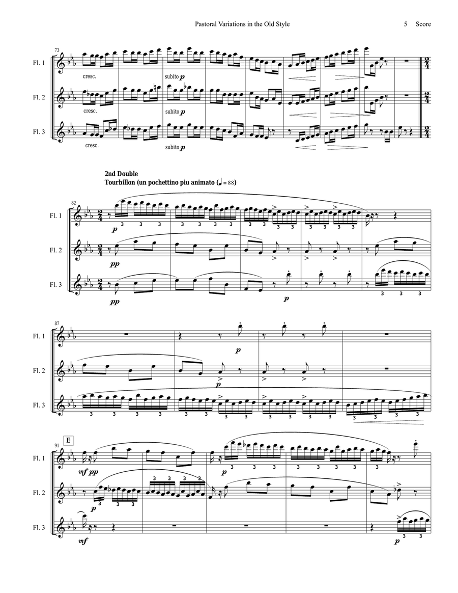 Pierne - Pastoral Variations in the Old Style set for flute trio Flute Trio scores gallery preview page 5