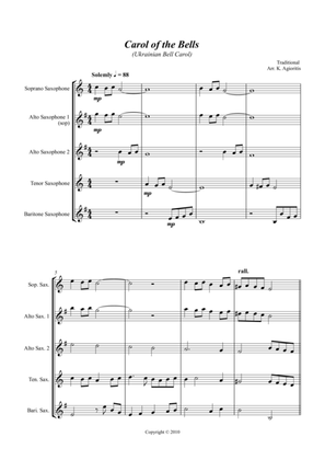 Carol of the Bells (Ukrainian Bell Carol) - Jazz Arrangement for Saxophone Quartet