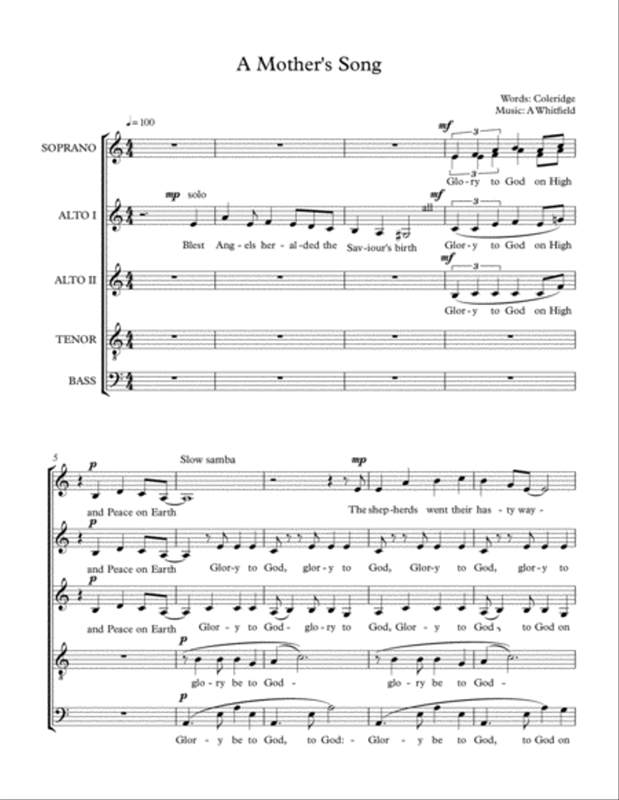A Mother's Song 4-Part scores gallery preview page 1