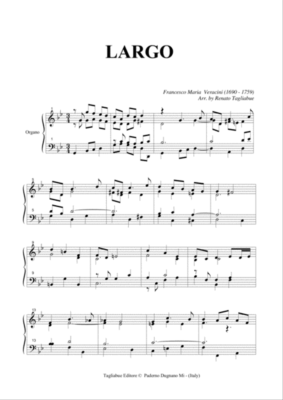 VERACINI - LARGO - Arr. for Organ Organ Solo scores gallery preview page 2