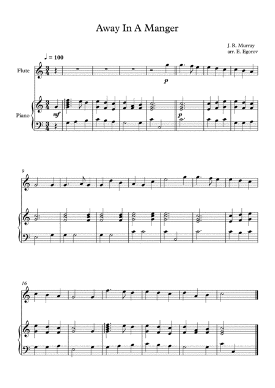 Away In A Manger, James Ramsey Murray, For Flute & Piano Flute Solo scores gallery preview page 1