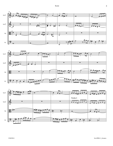 Fantasia in a minor BWV 904 Arr. for String Quartet image number null