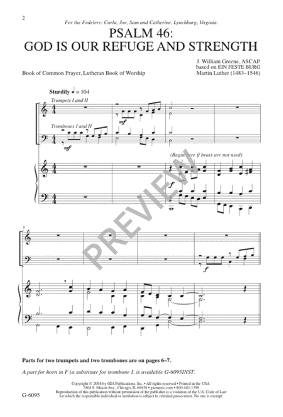 Psalm 46: God Is Our Refuge and Strength 4-Part scores gallery preview page 2