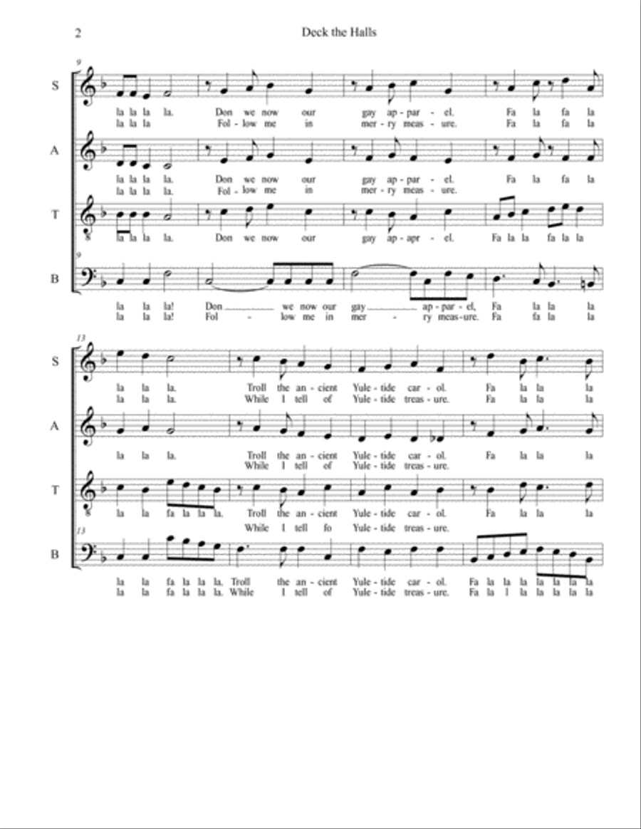 Deck the Halls Deck the Halls 4-Part scores gallery preview page 2