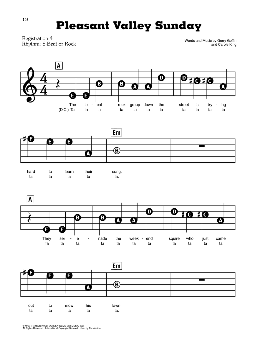 Pleasant Valley Sunday Electronic Keyboard scores gallery preview page 1