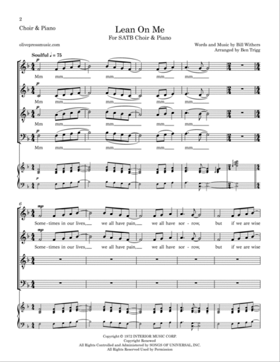 Lean On Me 4-Part scores gallery preview page 4