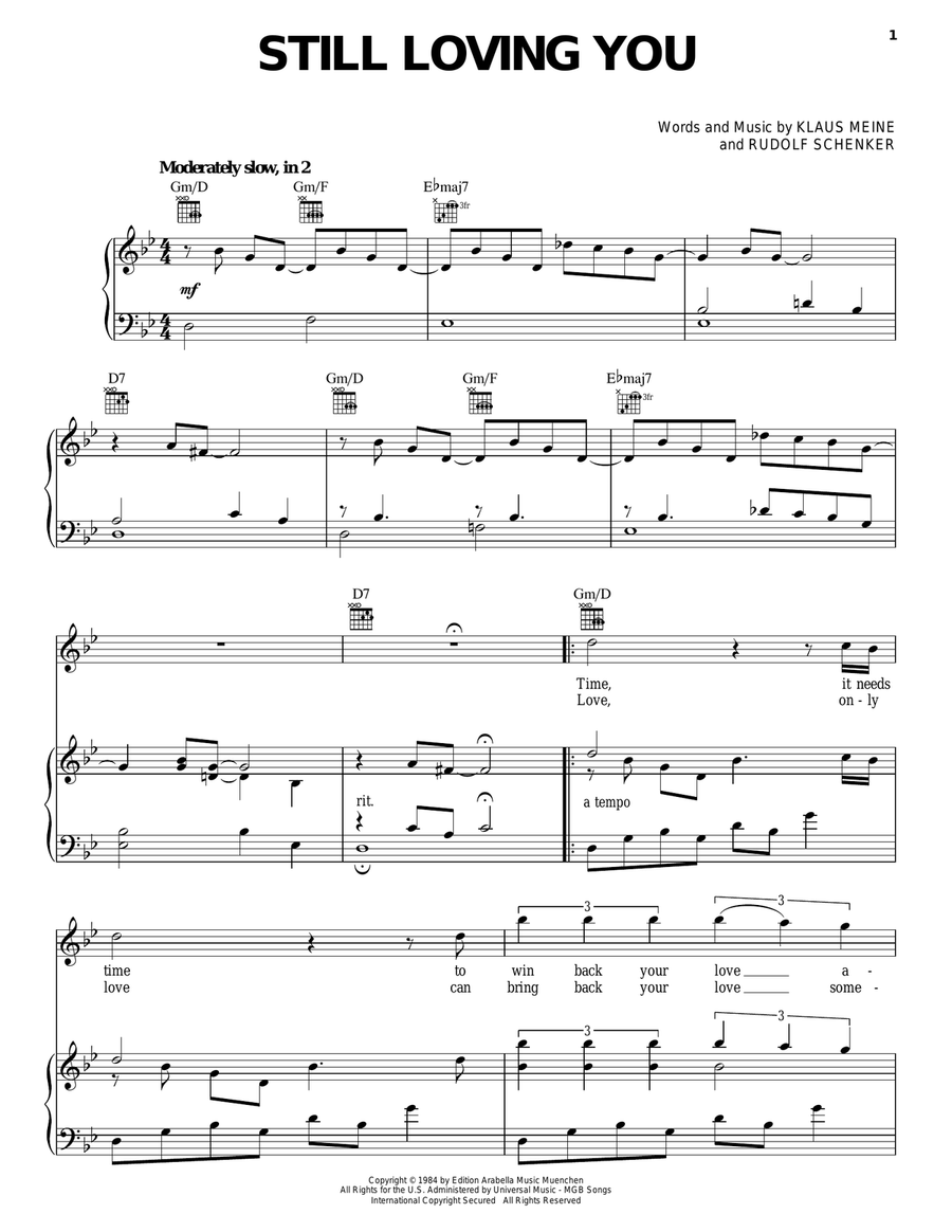Still Loving You Piano, Vocal, Guitar scores gallery preview page 1