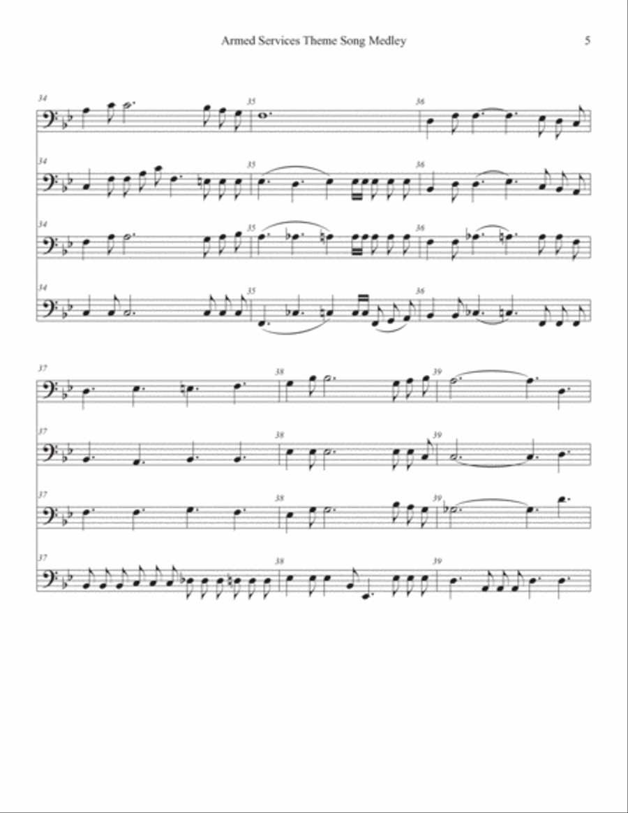 U.S. Armed Forces Theme Song Medley (Baritone or Trombone quartet) Baritone Horn TC scores gallery preview page 5