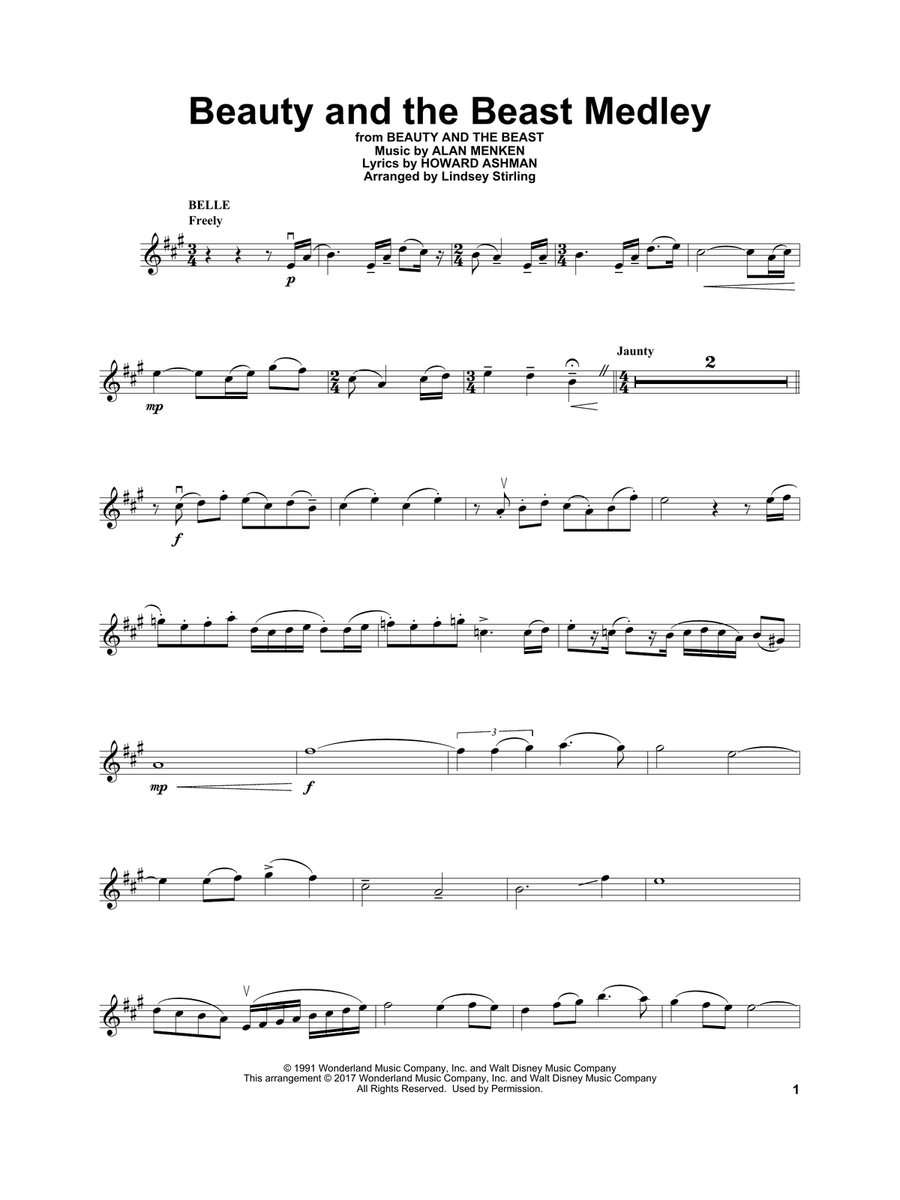 Beauty and the Beast Medley Violin Solo scores gallery preview page 1