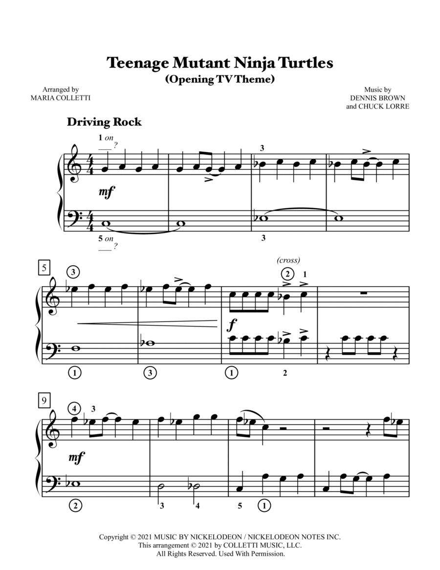 Teenage Mutant Ninja Turtles Easy Piano scores gallery preview page 1