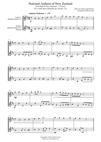 National Anthem of New Zealand (for violin duet, suitable for grades 2-5) image number null