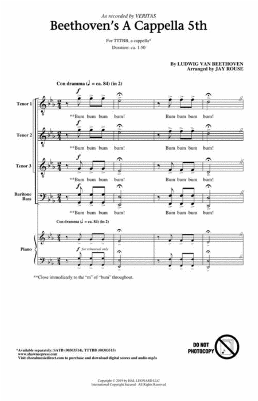 Beethoven's A Cappella 5th TTBB scores gallery preview page 4