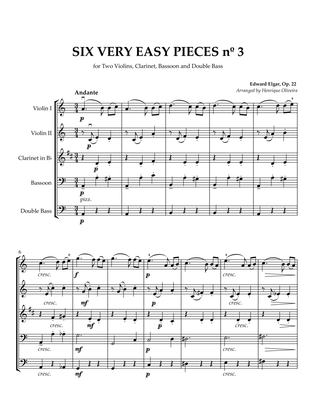 Six Very Easy Pieces nº 3 (Andante) - For Two Violins, Clarinet, Bassoon and Double Bass