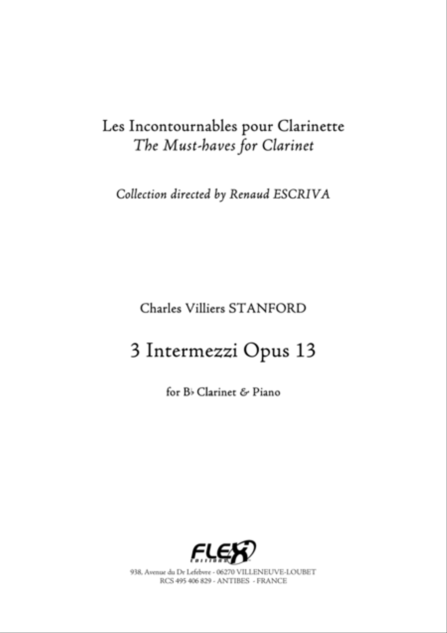 3 Intermezzi Opus 13 3 Intermezzi Opus 13 B-Flat Clarinet scores gallery preview page 1