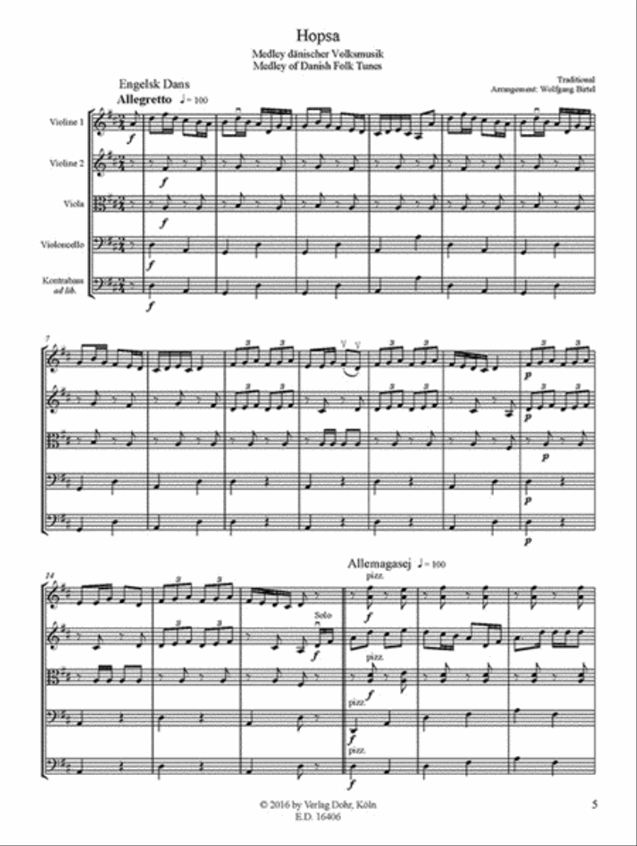 Hopsa -Medley dänischer Volksmusik- (für Streichquartett) String Quartet scores gallery preview page 2