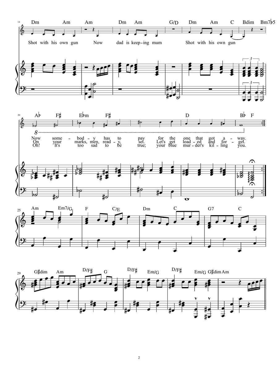 Shot With His Own Gun Piano, Vocal scores gallery preview page 2