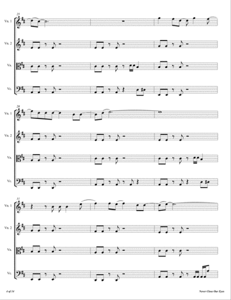 Never Close Our Eyes String Quartet scores gallery preview page 5