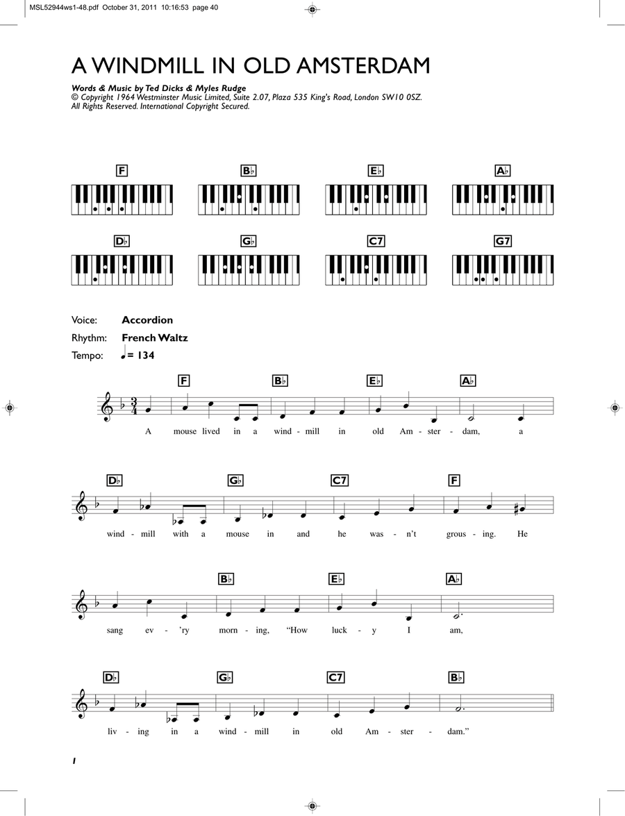 A Windmill In Old Amsterdam Piano Solo scores gallery preview page 1