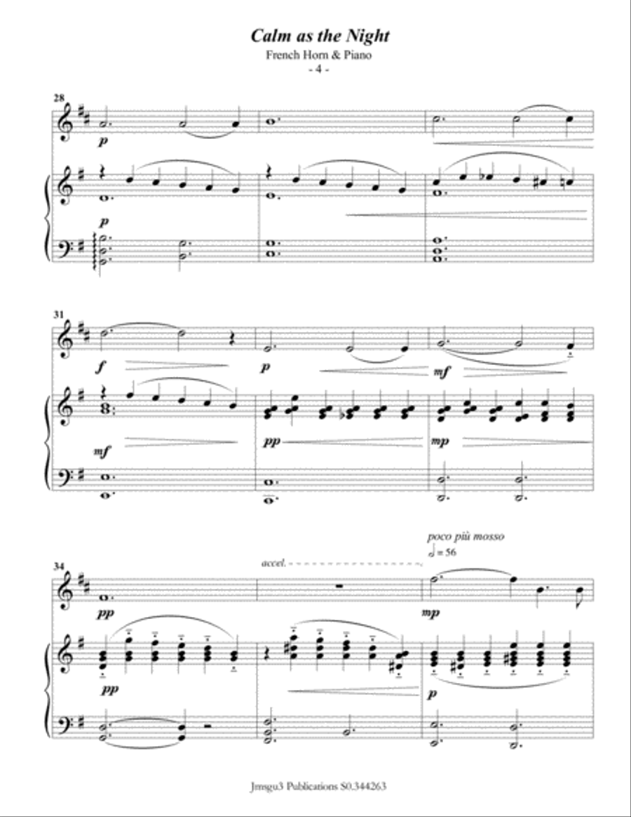 Bohm: Calm as the Night for French Horn & Piano Horn scores gallery preview page 4