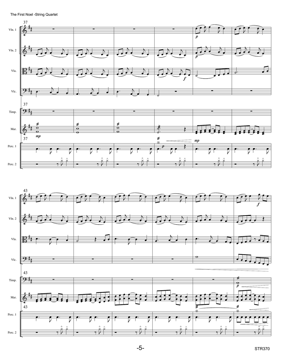 THE FIRST NOEL - STRING QUARTET with optional Percussion String Quartet scores gallery preview page 5