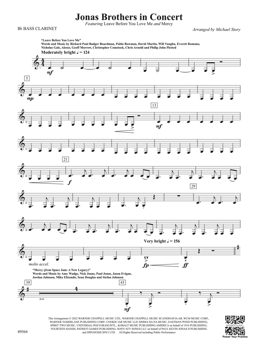 Jonas Brothers in Concert: B-flat Bass Clarinet Concert Band scores gallery preview page 1