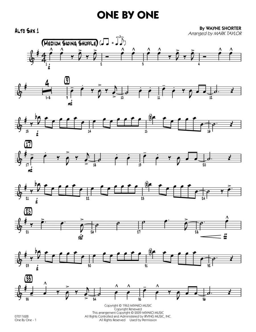 One by One - Alto Sax 1 Alto Saxophone scores gallery preview page 1