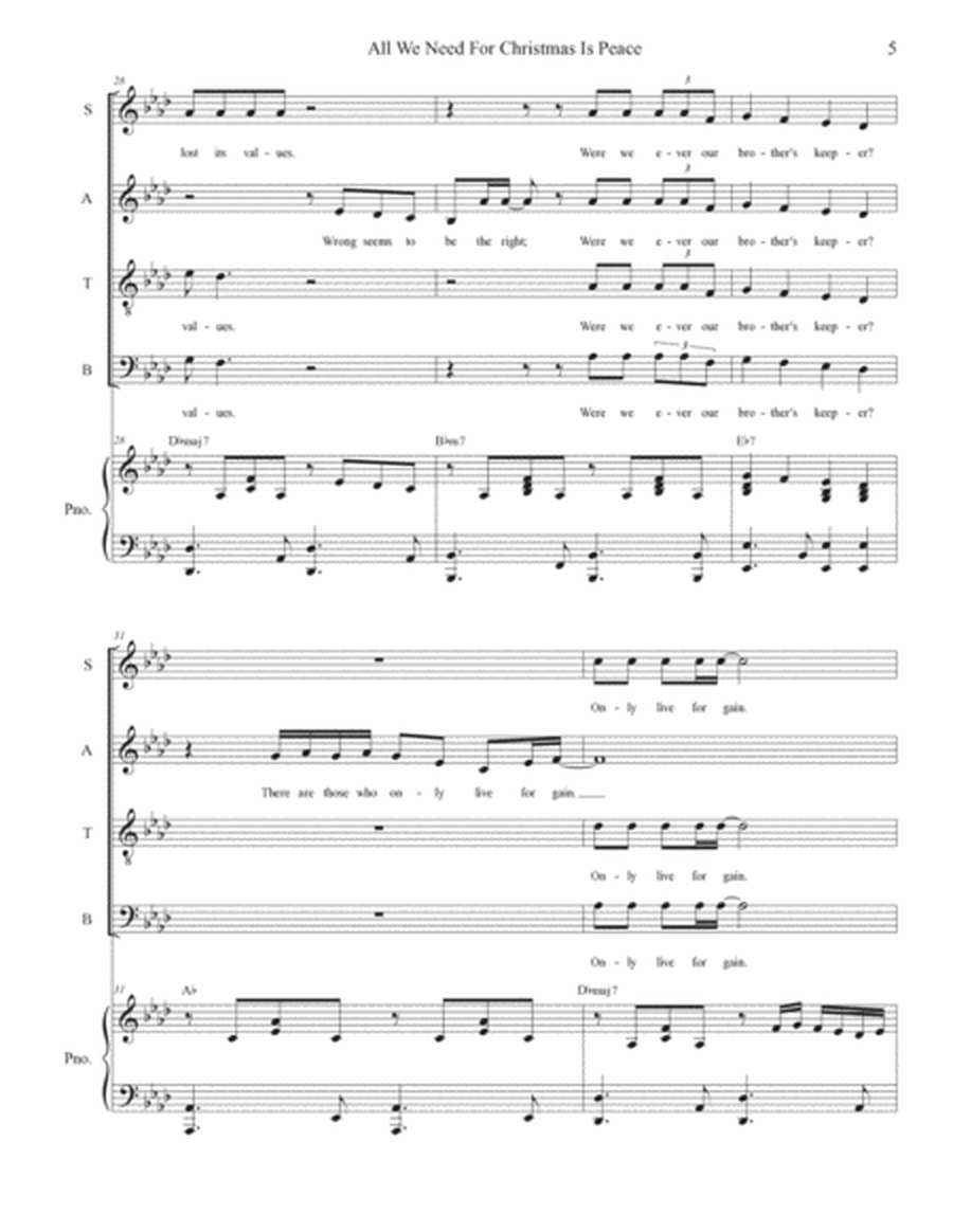 All We Need For Christmas Is Peace (Vocal Quartet - (SATB) image number null