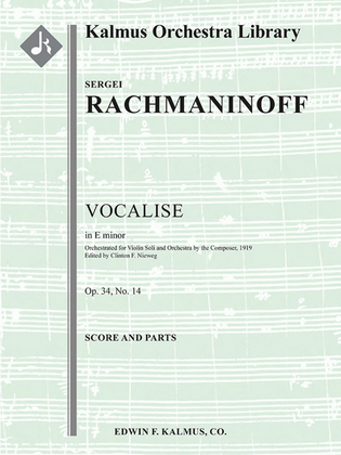 Book cover for Vocalise, Op. 34, No. 14 in E minor [composer 1919's transcription]