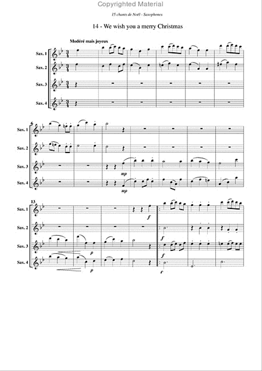 Chants de Noël (15), pour saxophone Saxophone Ensemble scores gallery preview page 15