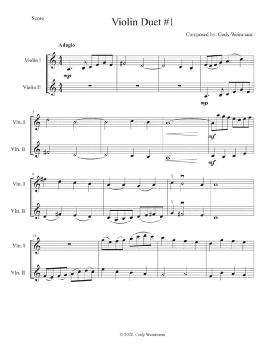 Violin Duet #1 in A Minor (Score and Parts) image number null