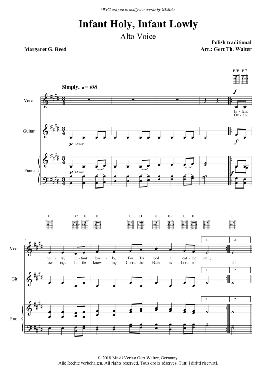 Infant Holy, Infant Lowly Alto Voice scores gallery preview page 1