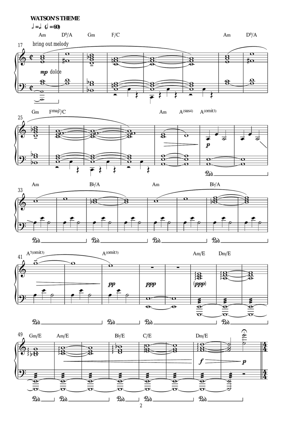 Themes From Sherlock (Main Theme/Watson's Theme/Heroes Theme) Piano Solo scores gallery preview page 2