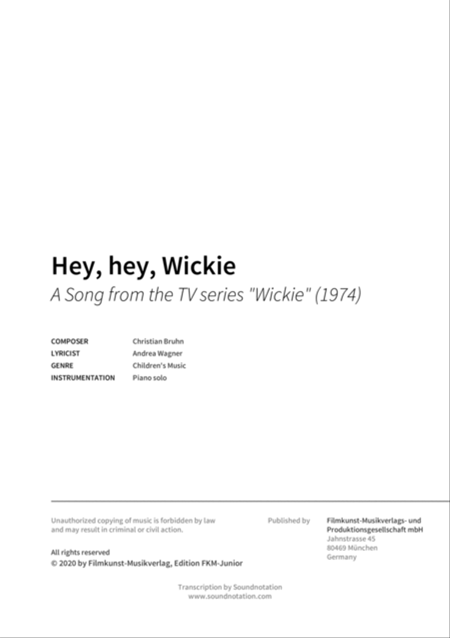 Hey, hey, Wickie Hey, hey, Wickie Piano scores gallery preview page 2