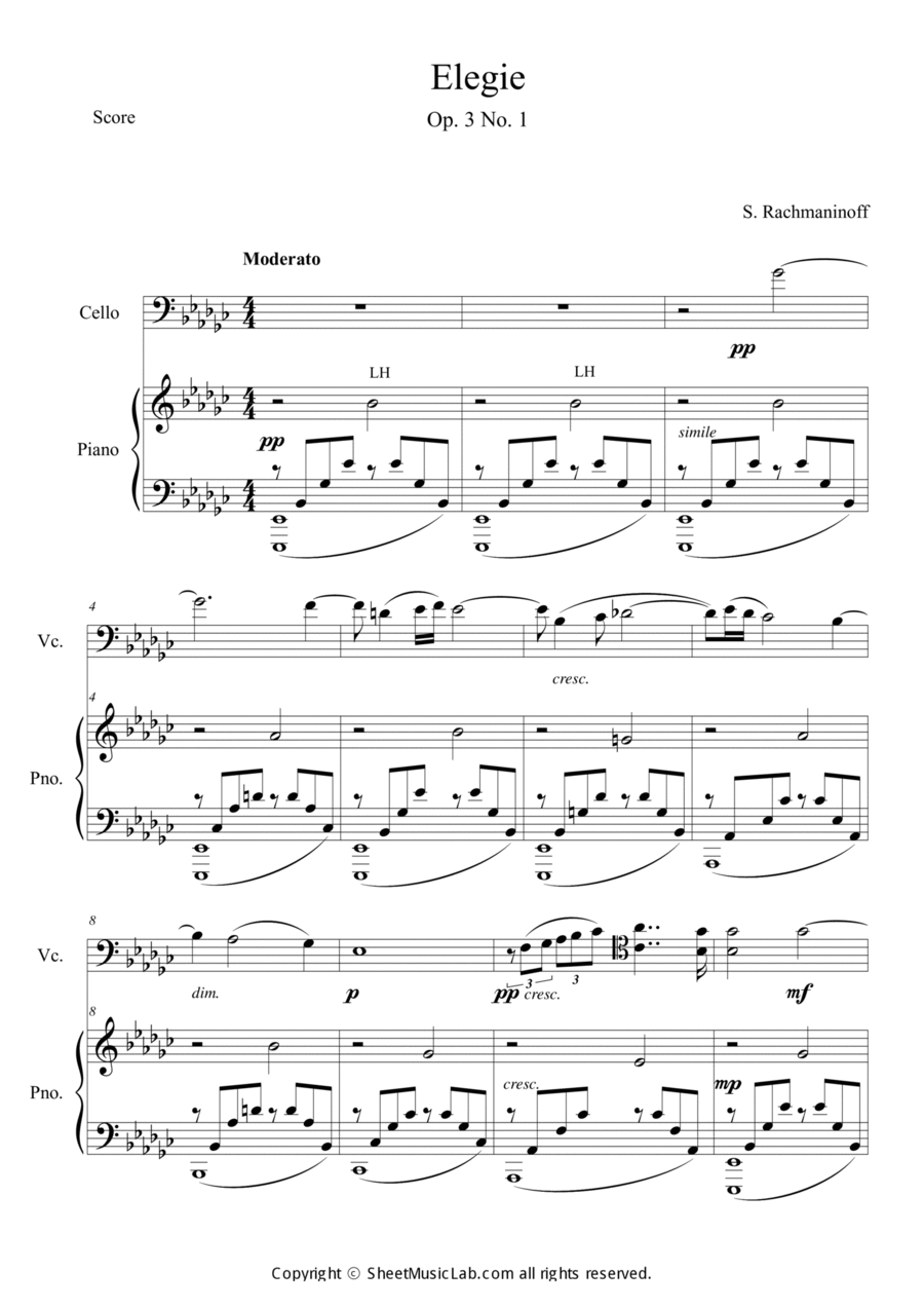 Elegie Op.3 No.1 Piano scores gallery preview page 1