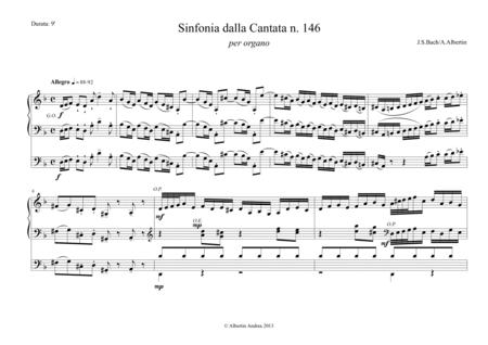 Sinfonia, from Cantata BWV 146 by Johann Sebastian Bach Organ Solo - Digital Sheet Music